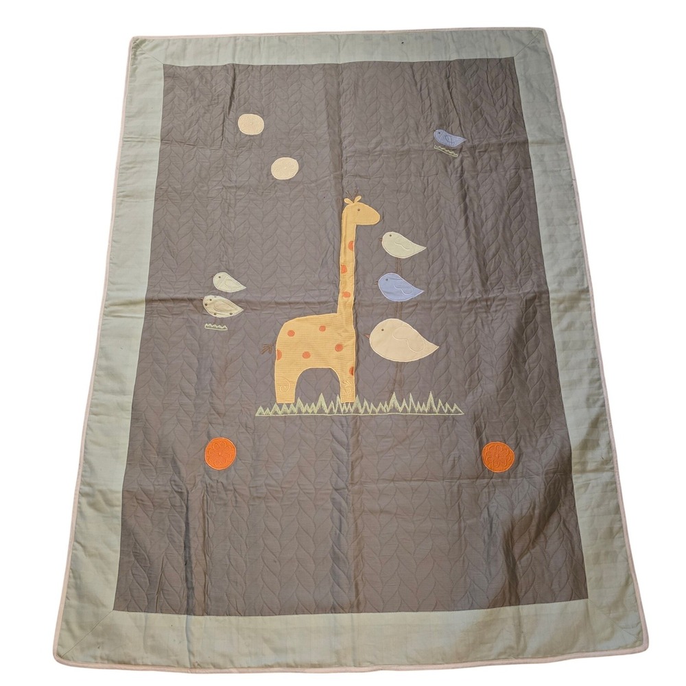 Carters Child of Mine Quilted Giraffe Bird Nursery Blanket Sage Green Yellow